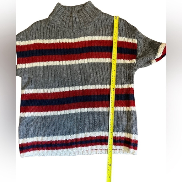 Kismet Striped Knit Mock Neck Sweater - Medium Red Grey Navy White Cozy - Picture 9 of 10